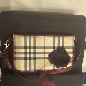 Burberry Red & black Burberry Clutch with blue jean accents